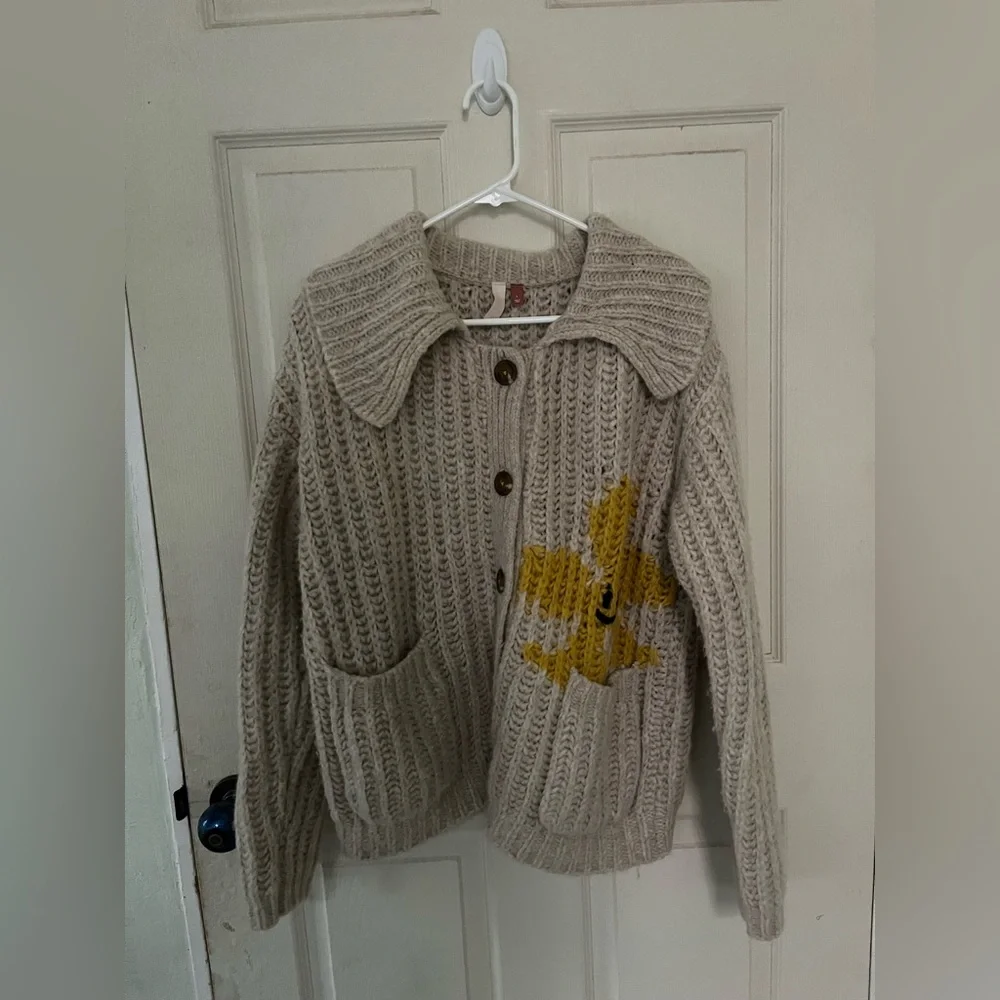 Pilcro x Anthropologie Flower Cardigan Sweater Large Slouchy Wool Blend - Picture 2 of 8